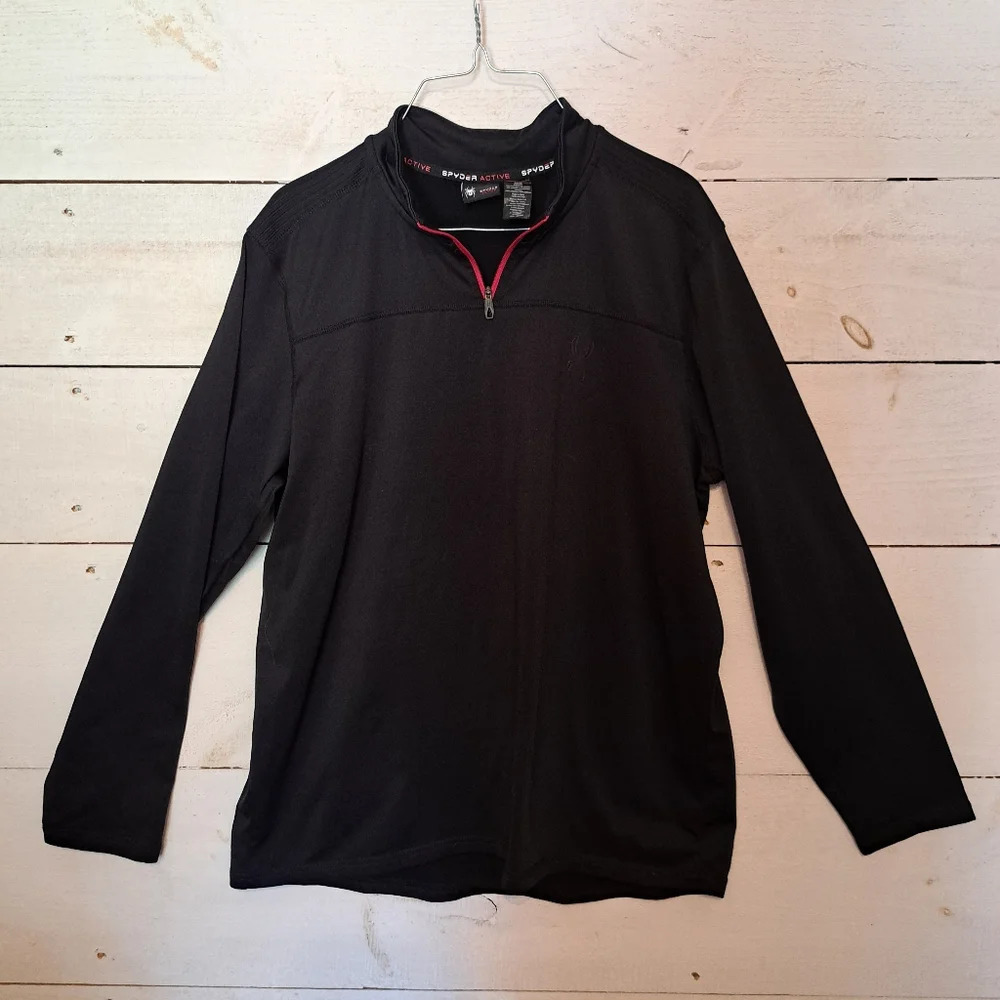 Spyder Active Base Layer 1/4 Zip Long Sleeve Black Pullover Shirt - Men's Medium